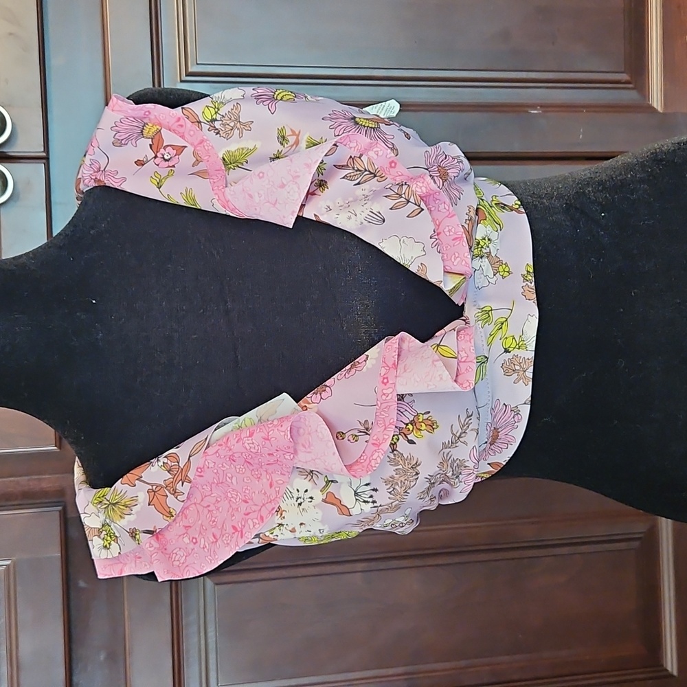 Aerie Ruffle Tie Longline Triangle Bikini Top Pink Floral Wimsy Fairycore XL